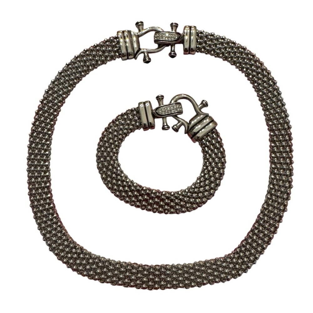 DSMK Emma Skye Stainless Steel Chunky Popcorn Mesh Crystal Necklace Bracelet Set